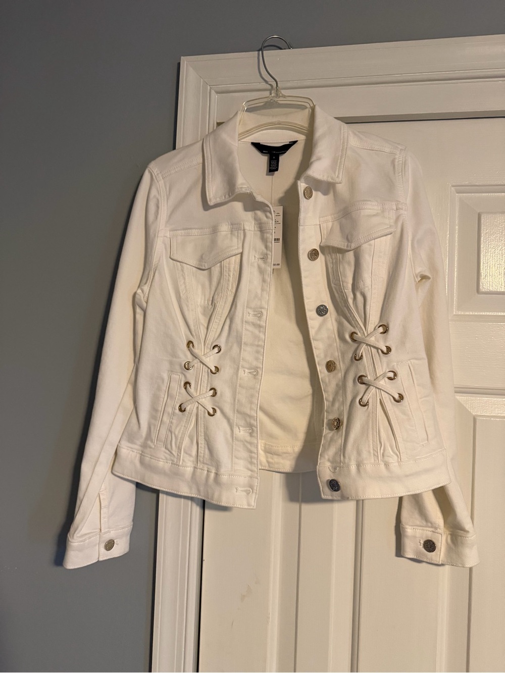 White House Black Market White Lace-Up Denim Jacket WHBM